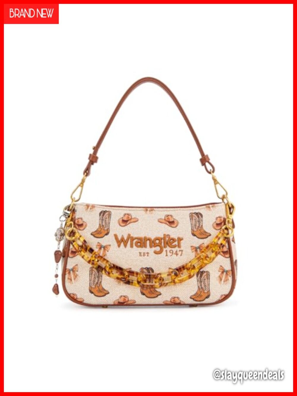 Canvas Western Print Shoulder Bag with Chain Strap
